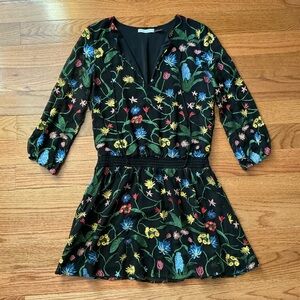 Alice + Olivia Floral Embroidered Drop Waist Mini Dress